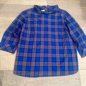 TALBOTS WOMENS PURPLE RED GREEN PLAID BLOUSE LARGE
